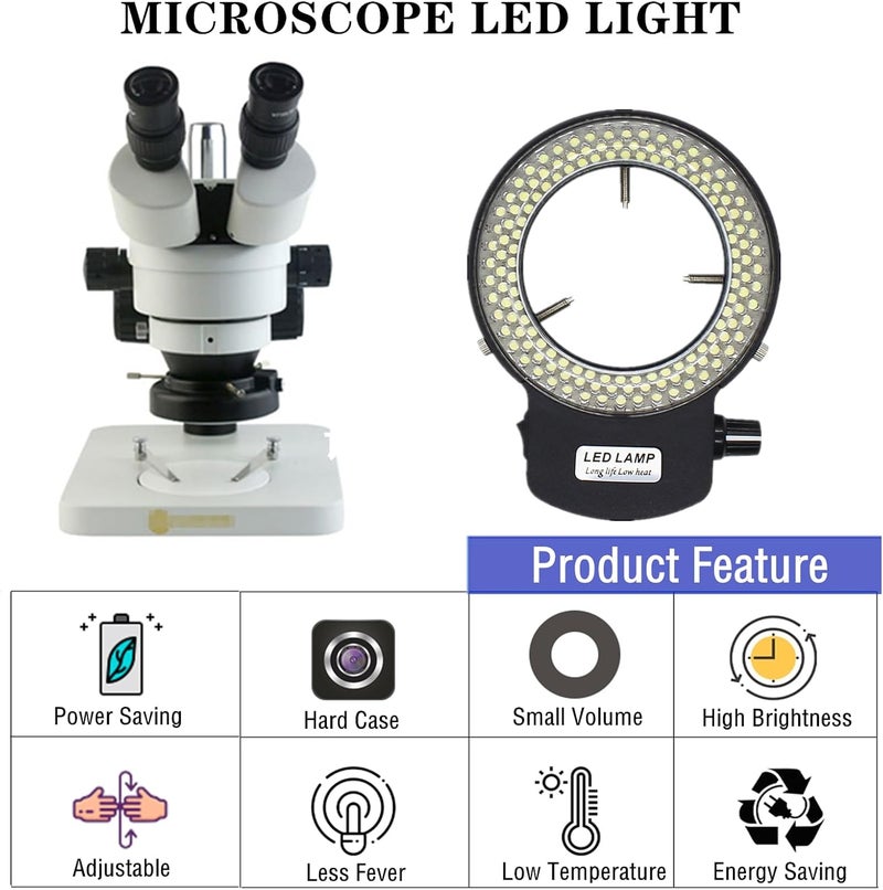 MeYouRow.C مصباح حلقة LED للمجهر للإضاءة لمجهر ستيريو/كاميرا/آلة صناعية، قابل للتعديل 144 واط (أسود) - Image 2